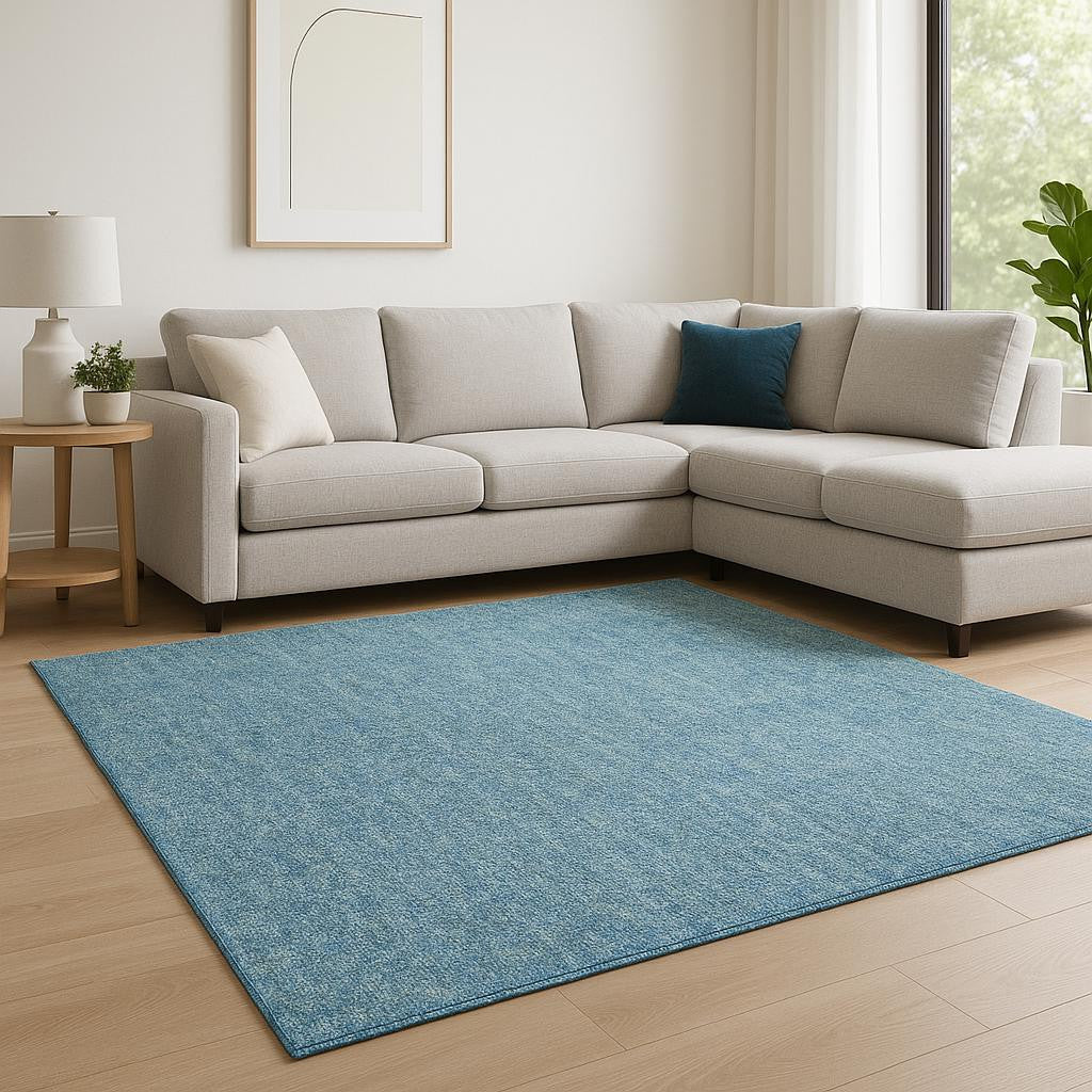 8' Blue And White Abstract Hand Woven Round Rug