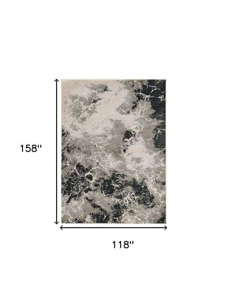 8' X 11' Silver And Black Abstract Area Rug