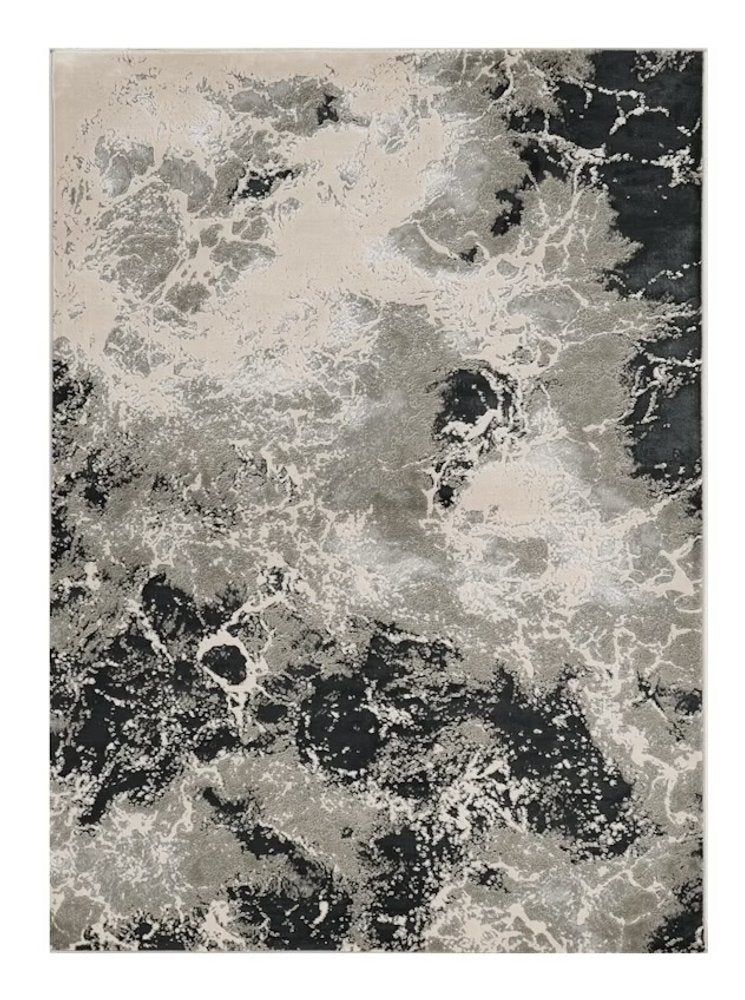 5' X 8' Silver And Black Abstract Area Rug