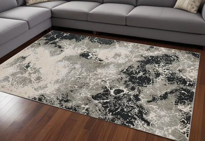 8' X 11' Silver Machine Woven Abstract Watercolor Indoor Area Rug