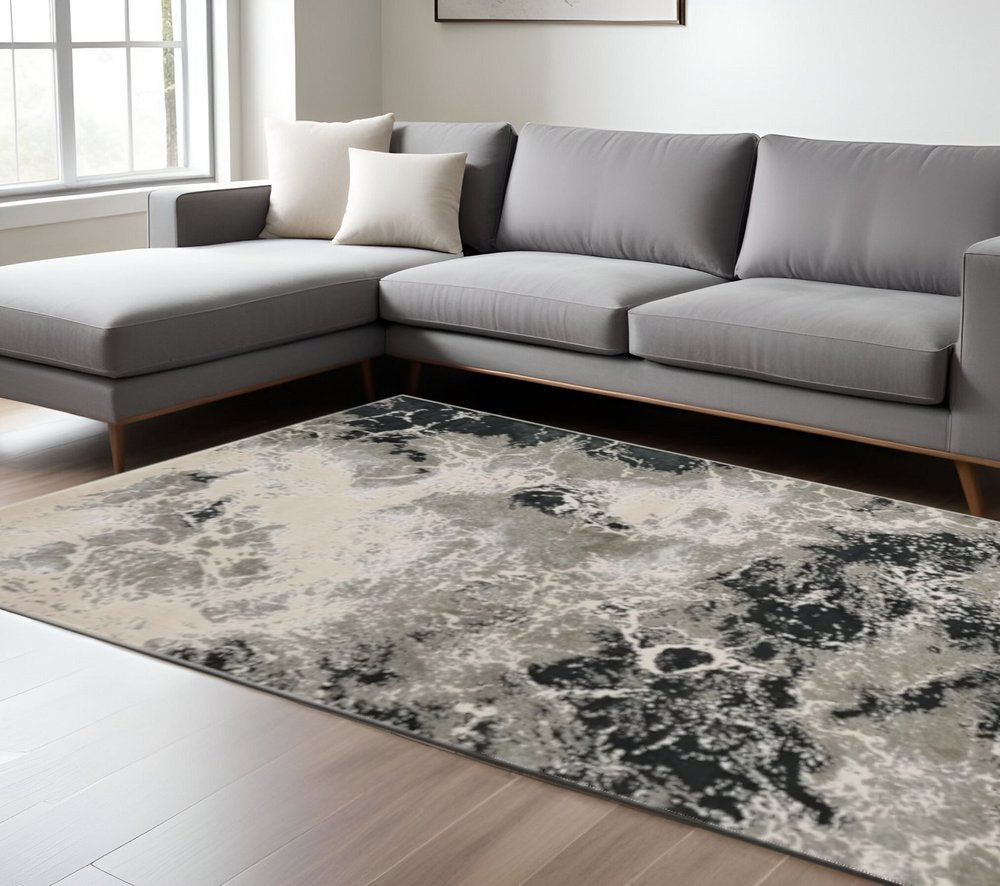 8' X 11' Silver And Black Abstract Area Rug