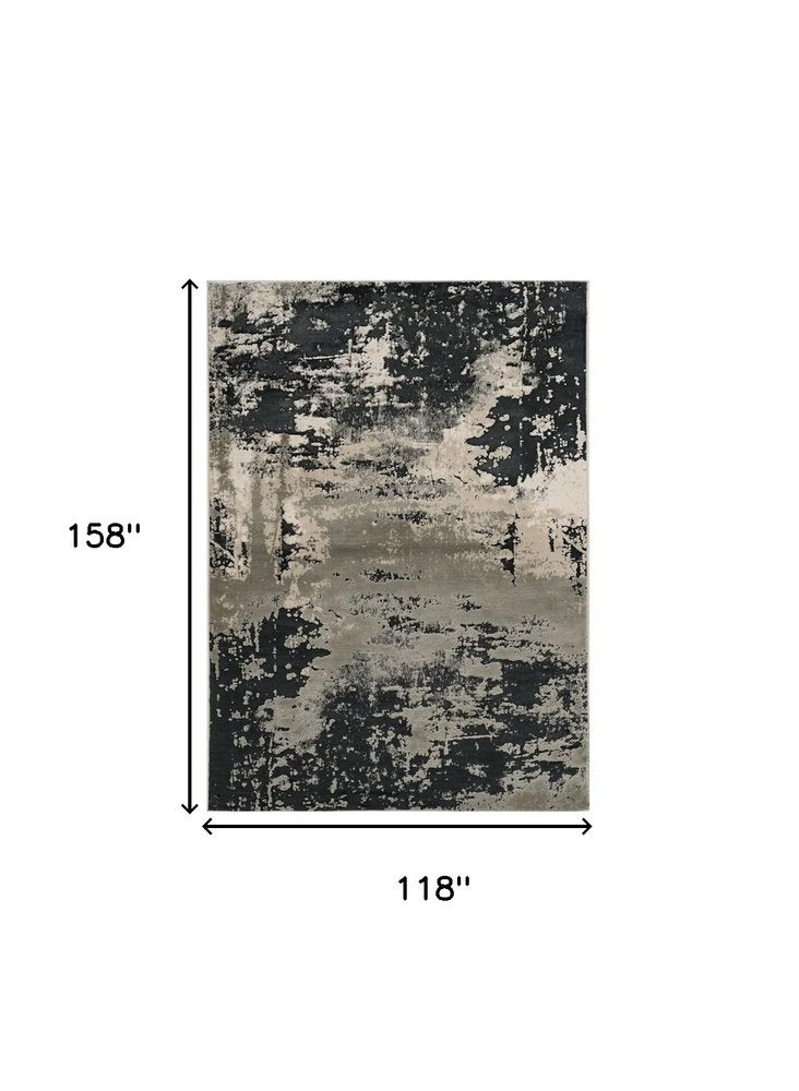 7' X 10' Black And Silver Abstract Area Rug