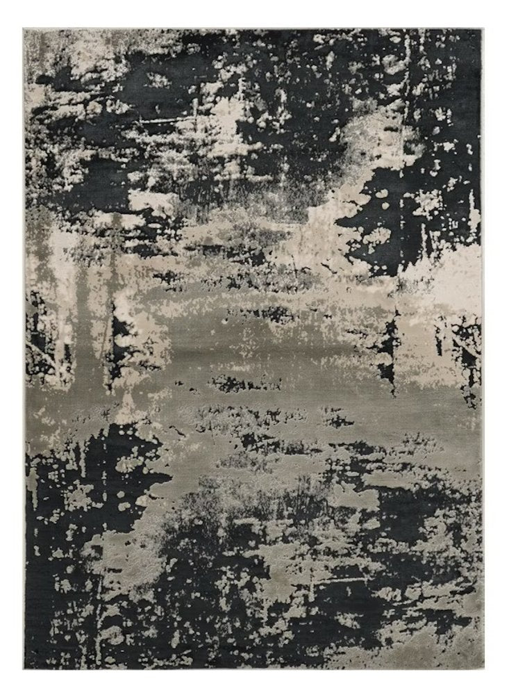 7' X 10' Black And Silver Abstract Area Rug