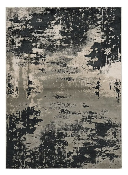 7' X 10' Black And Silver Abstract Area Rug