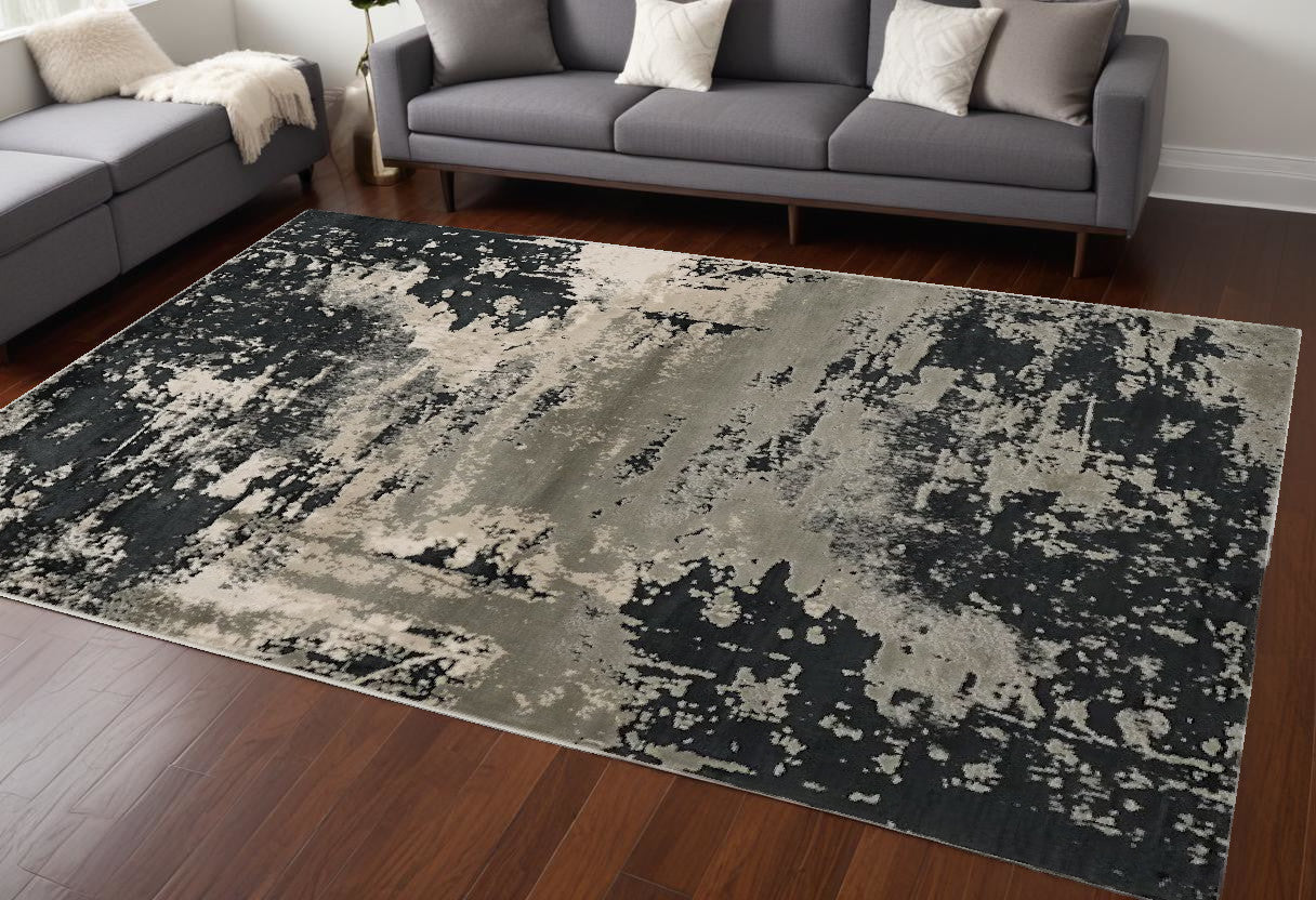 5' X 8' Silver Charcoal Abstract Design Indoor Area Rug