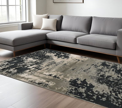 7' X 10' Black And Silver Abstract Area Rug