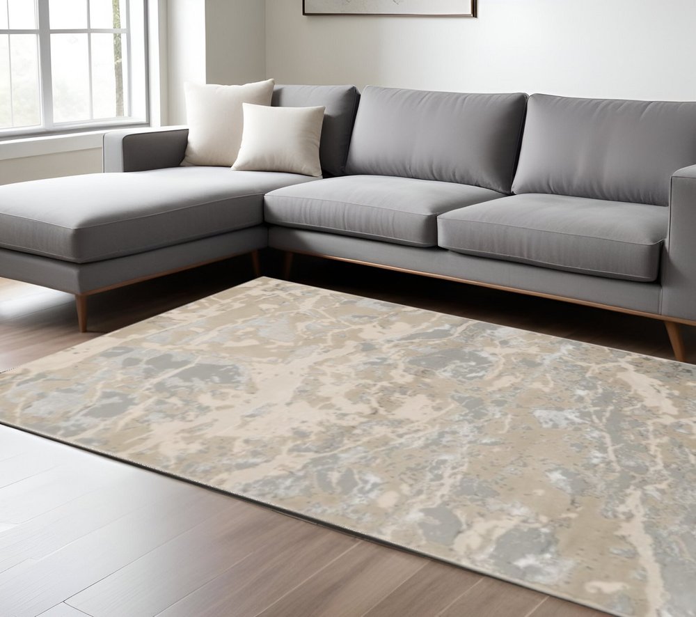 5' X 8' Sand Gray and Green Abstract Area Rug