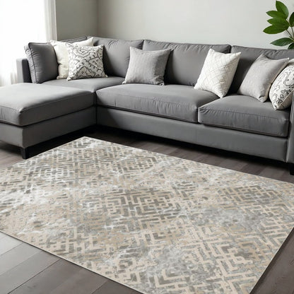 5' X 8' Sand And Light Blue Geometric Area Rug