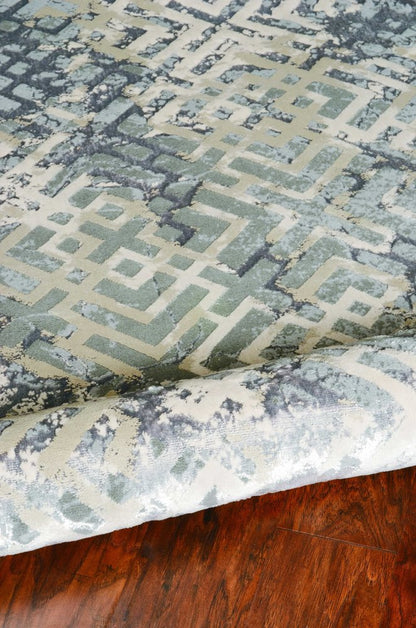 10' X 13' Sand And Light Blue Geometric Area Rug