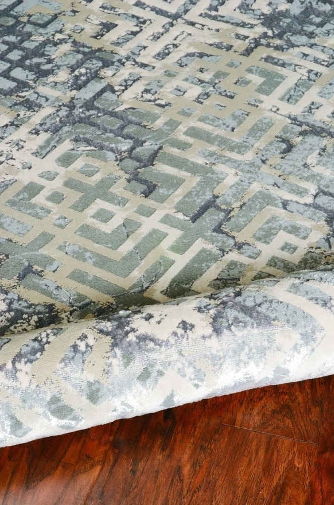 5' X 8' Sand And Light Blue Geometric Area Rug