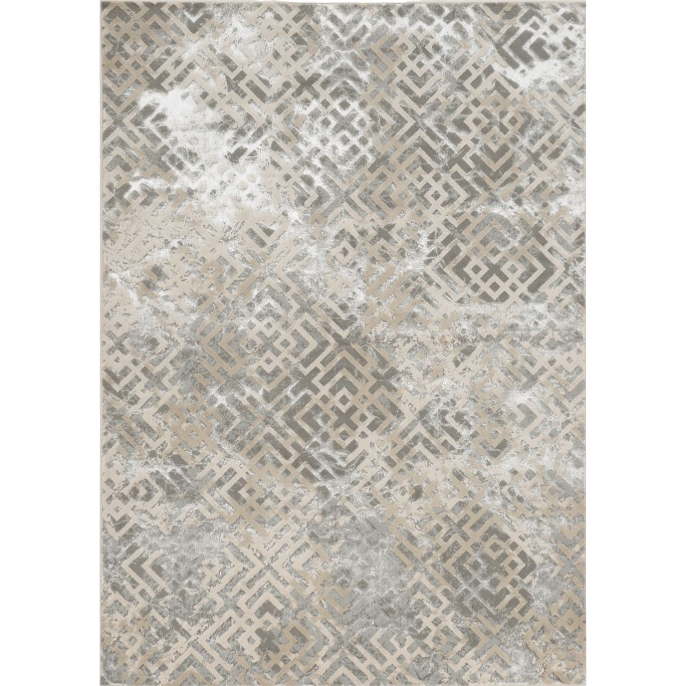 5' X 8' Sand Silver Geometric Maze Pattern Indoor Area Rug