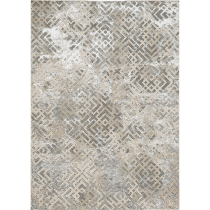 5' X 8' Sand Silver Geometric Maze Pattern Indoor Area Rug