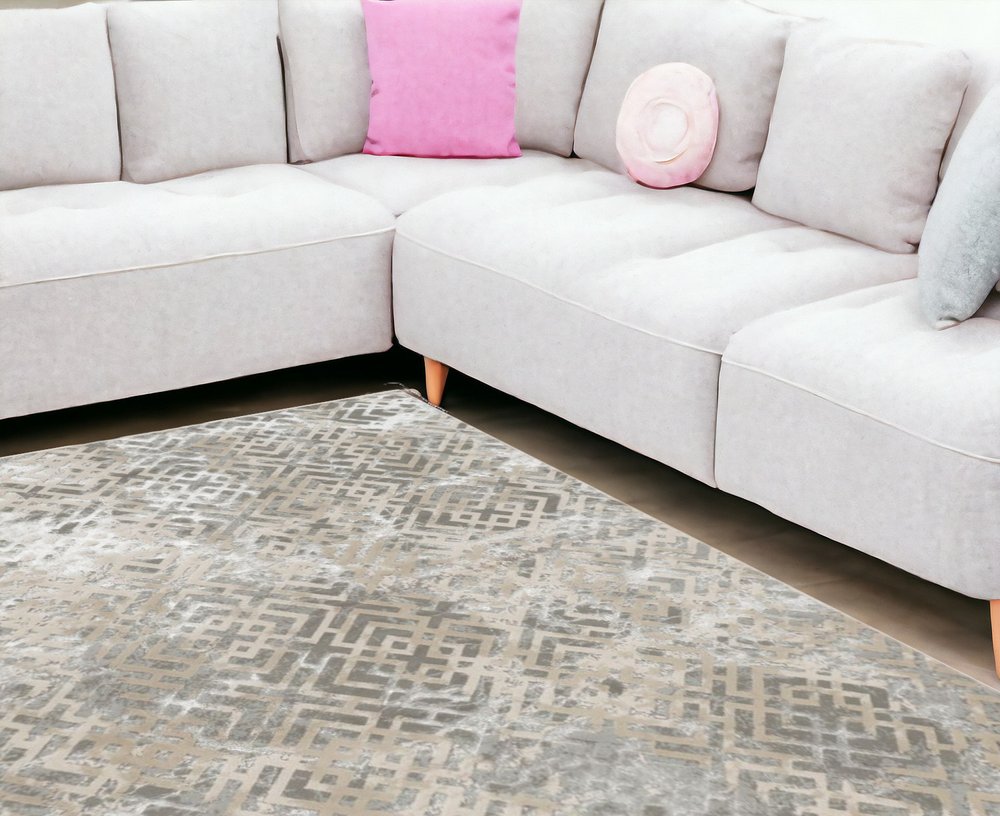 5' X 8' Sand And Light Blue Geometric Area Rug