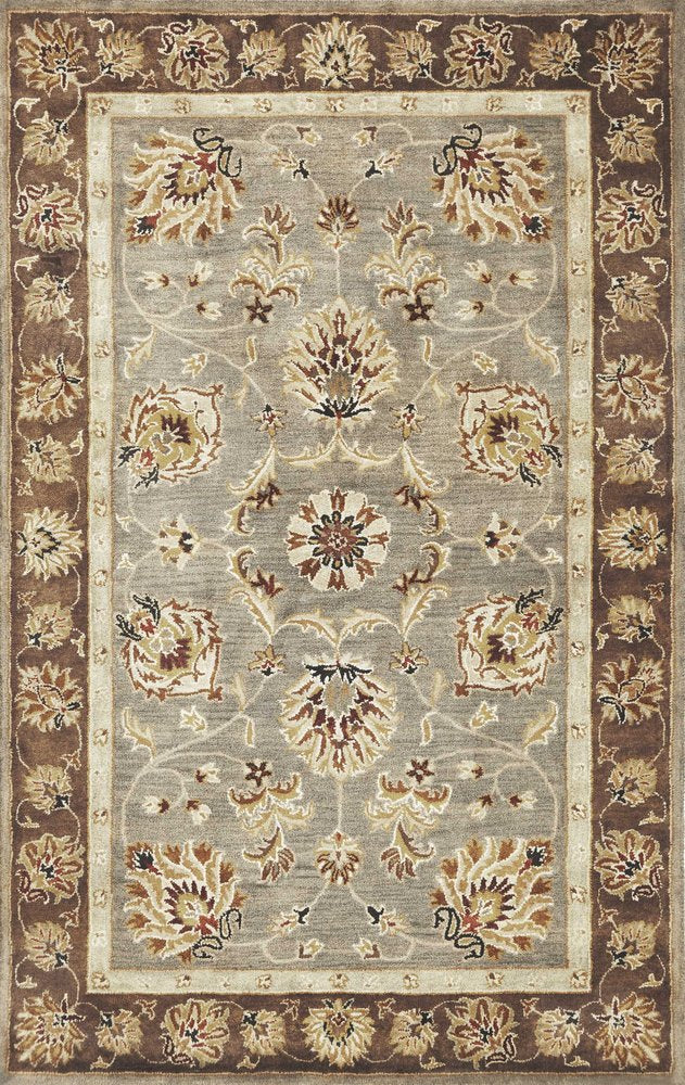 9' X 13' Gray Brown And Ivory New Zealand Lambs Wool Floral Medallion Hand Tufted Area Rug