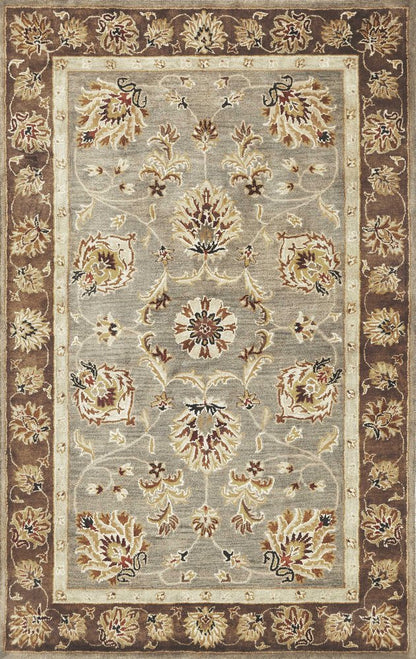 9' X 13' Gray Brown And Ivory New Zealand Lambs Wool Floral Medallion Hand Tufted Area Rug