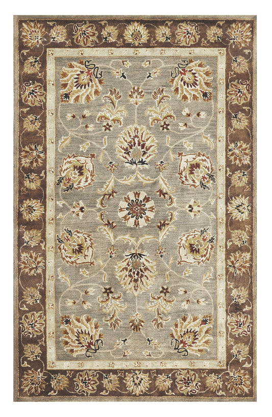 3' X 5' Gray Brown And Ivory Wool Floral Medallion Hand Tufted Area Rug