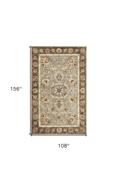 9' X 13' Gray Brown And Ivory New Zealand Lambs Wool Floral Medallion Hand Tufted Area Rug