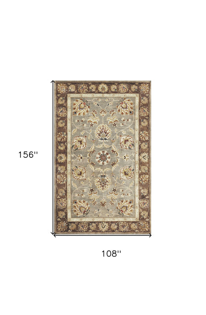 8' X 11' Grey Mocha Hand Tufted Traditional Floral Indoor Area Rug