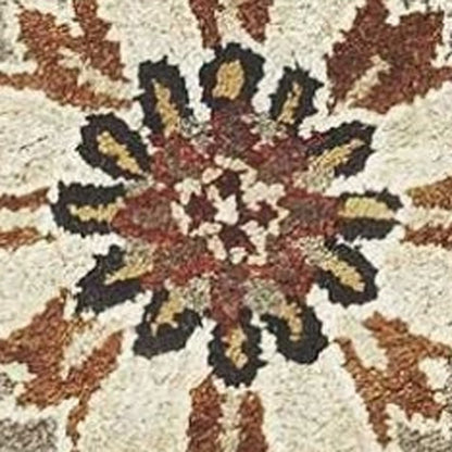 6' Gray Brown And Ivory New Zealand Lambs Wool Floral Medallion Hand Tufted Round Rug