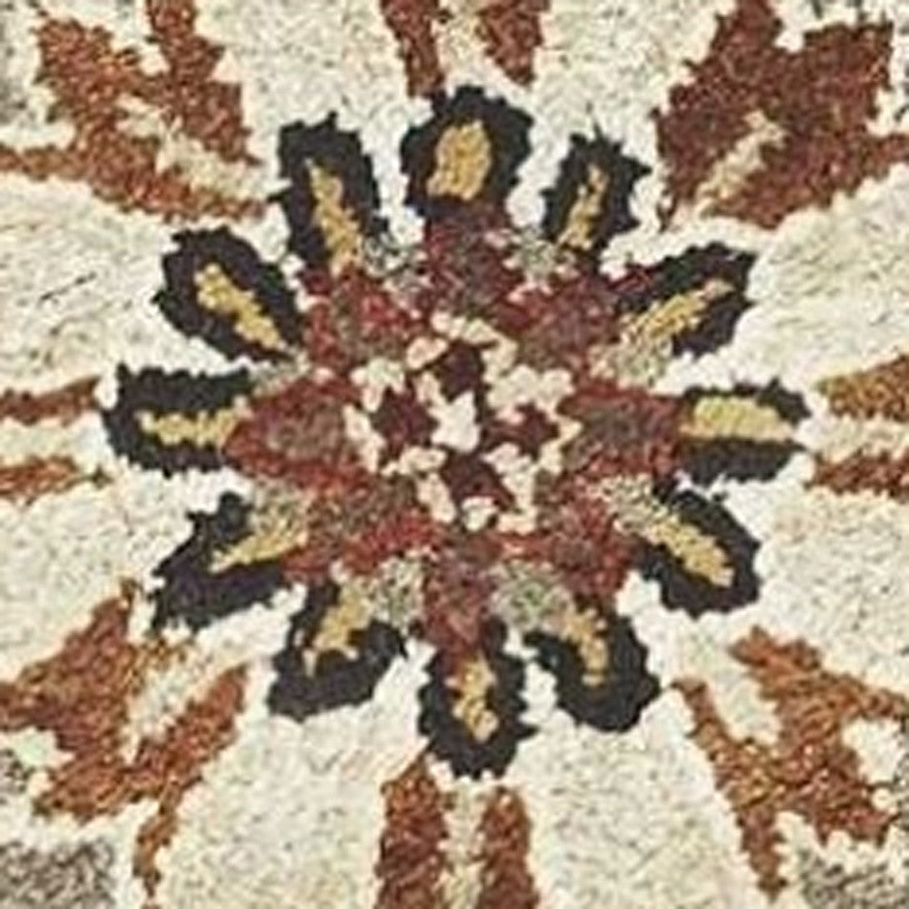 6' Gray Brown And Ivory New Zealand Lambs Wool Floral Medallion Hand Tufted Round Rug