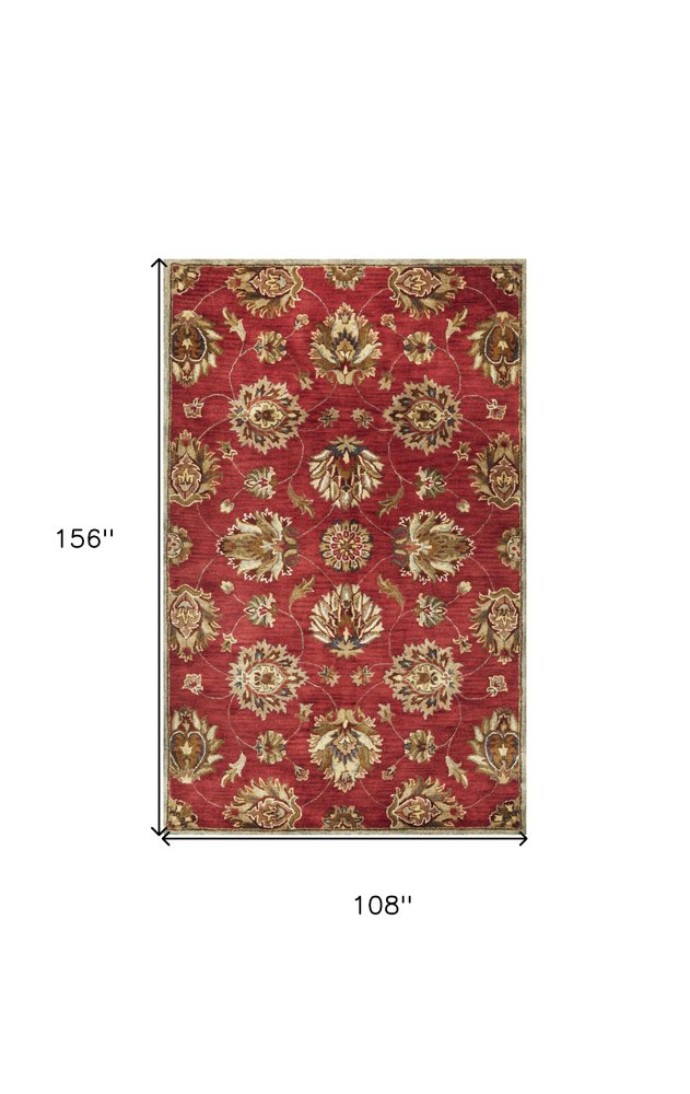 8' X 10' Red Ivory And Brown Wool Floral Hand Tufted Area Rug