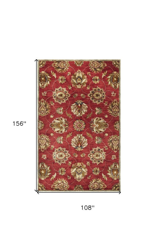 8' X 10' Red Ivory And Brown Wool Floral Hand Tufted Area Rug