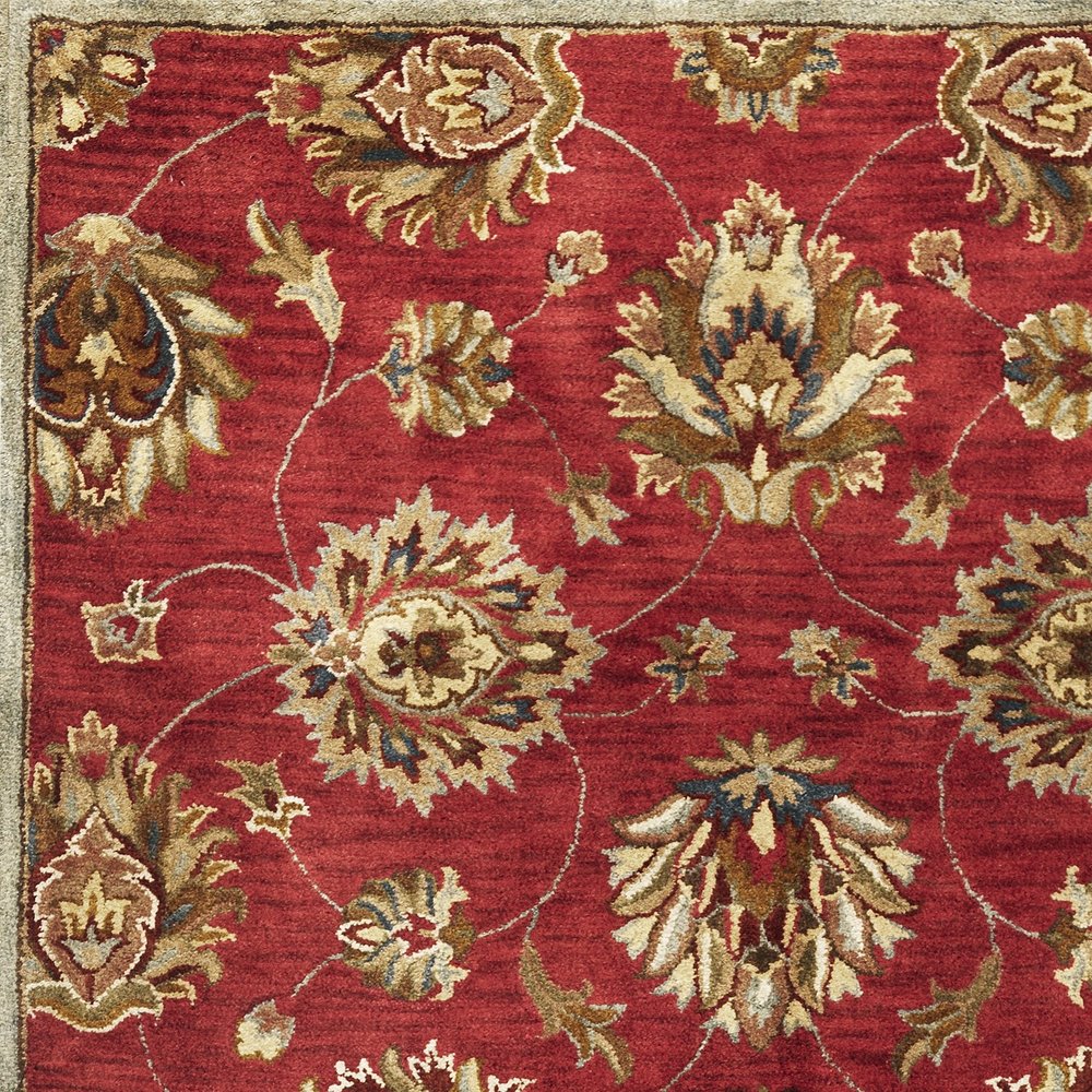 8' X 10' Red Ivory And Brown Wool Floral Hand Tufted Area Rug