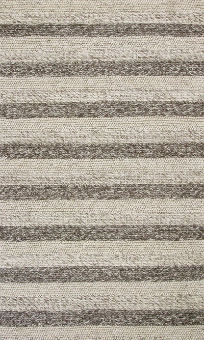 5' X 7' Brown Gray And Ivory New Zealand Lambs Wool Striped Hand Woven Area Rug
