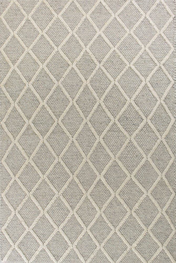 3' X 5' Gray And Ivory New Zealand Lambs Wool Diamond Area Rug