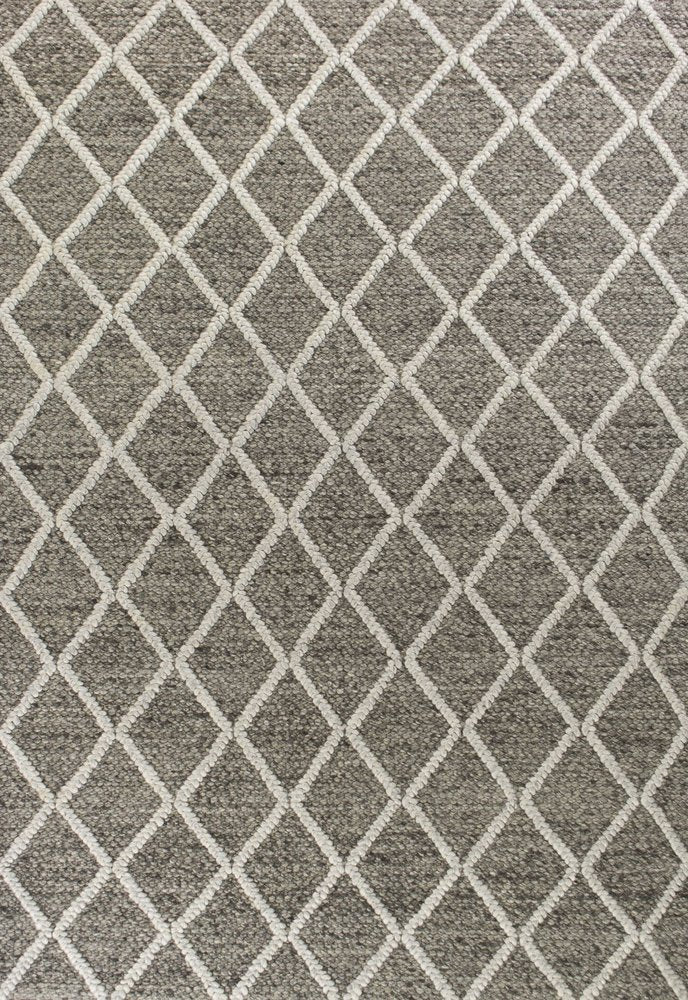 3' X 5' Dark Gray And Ivory New Zealand Lambs Wool Diamond Hand Woven Area Rug