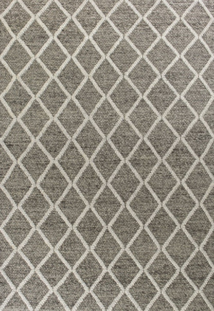 3' X 5' Dark Gray And Ivory New Zealand Lambs Wool Diamond Hand Woven Area Rug