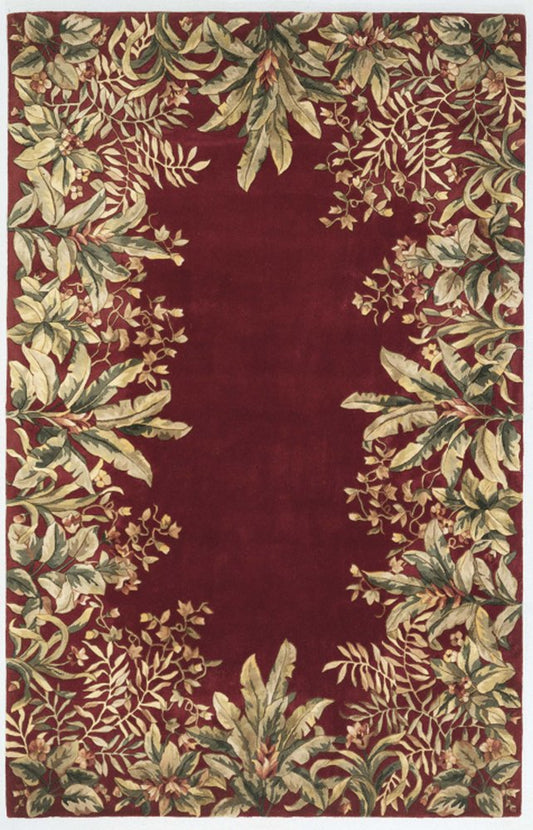 9' X 13' Red Brown And Ivory Wool Floral Hand Tufted Area Rug