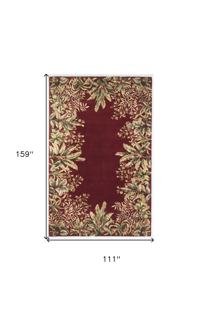 9' X 13' Red Brown And Ivory Wool Floral Hand Tufted Area Rug
