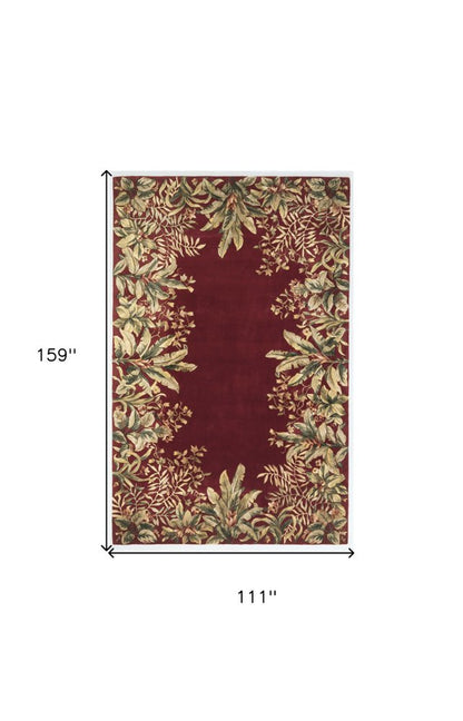 9' X 13' Red Brown And Ivory Wool Floral Hand Tufted Area Rug
