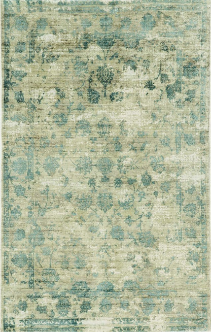 5' X 7' Beige And Blue Floral Medallion Hand Loomed Area Rug