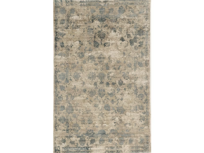 5' X 7' Beige And Blue Floral Medallion Hand Loomed Area Rug