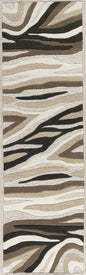 7' Beige Ivory And Black Wool Abstract Hand Tufted Runner Rug