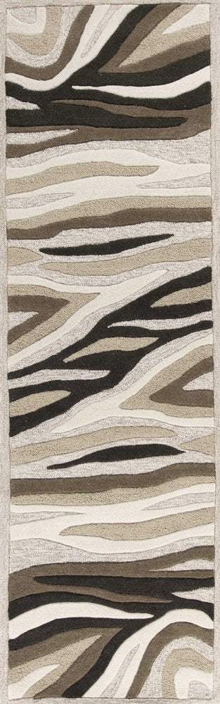 7' Beige Ivory And Black Wool Abstract Hand Tufted Runner Rug