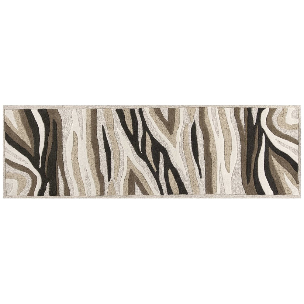 7' Beige Ivory And Black Wool Abstract Hand Tufted Runner Rug