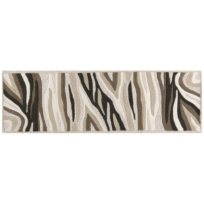 7' Beige Ivory And Black Wool Abstract Hand Tufted Runner Rug