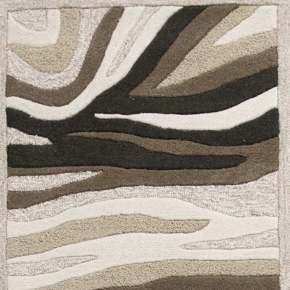 7' Beige Ivory And Black Wool Abstract Hand Tufted Runner Rug