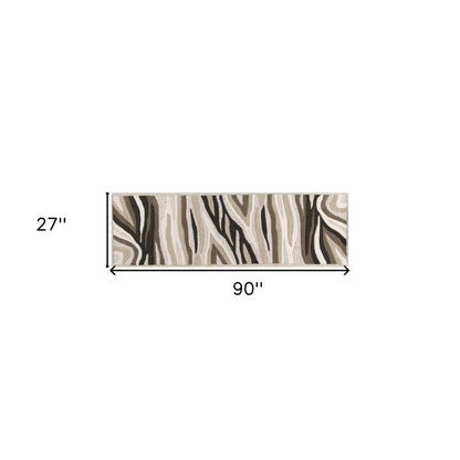 8' X 10' Beige Ivory And Black Wool Abstract Hand Tufted Area Rug