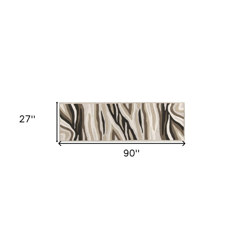 3' X 5' Beige Ivory And Black Wool Abstract Hand Tufted Area Rug