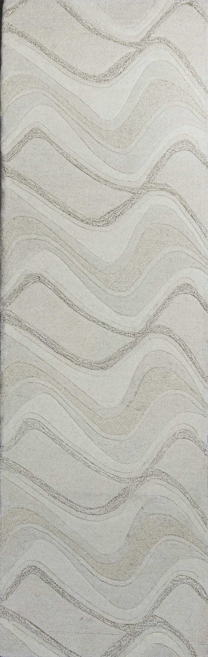 5' X 8' Ivory Hand Tufted Abstract Waves Indoor Area Rug