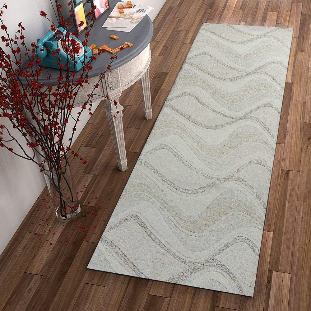 8' X 10' Ivory And Gray Wool Abstract Hand Tufted Area Rug