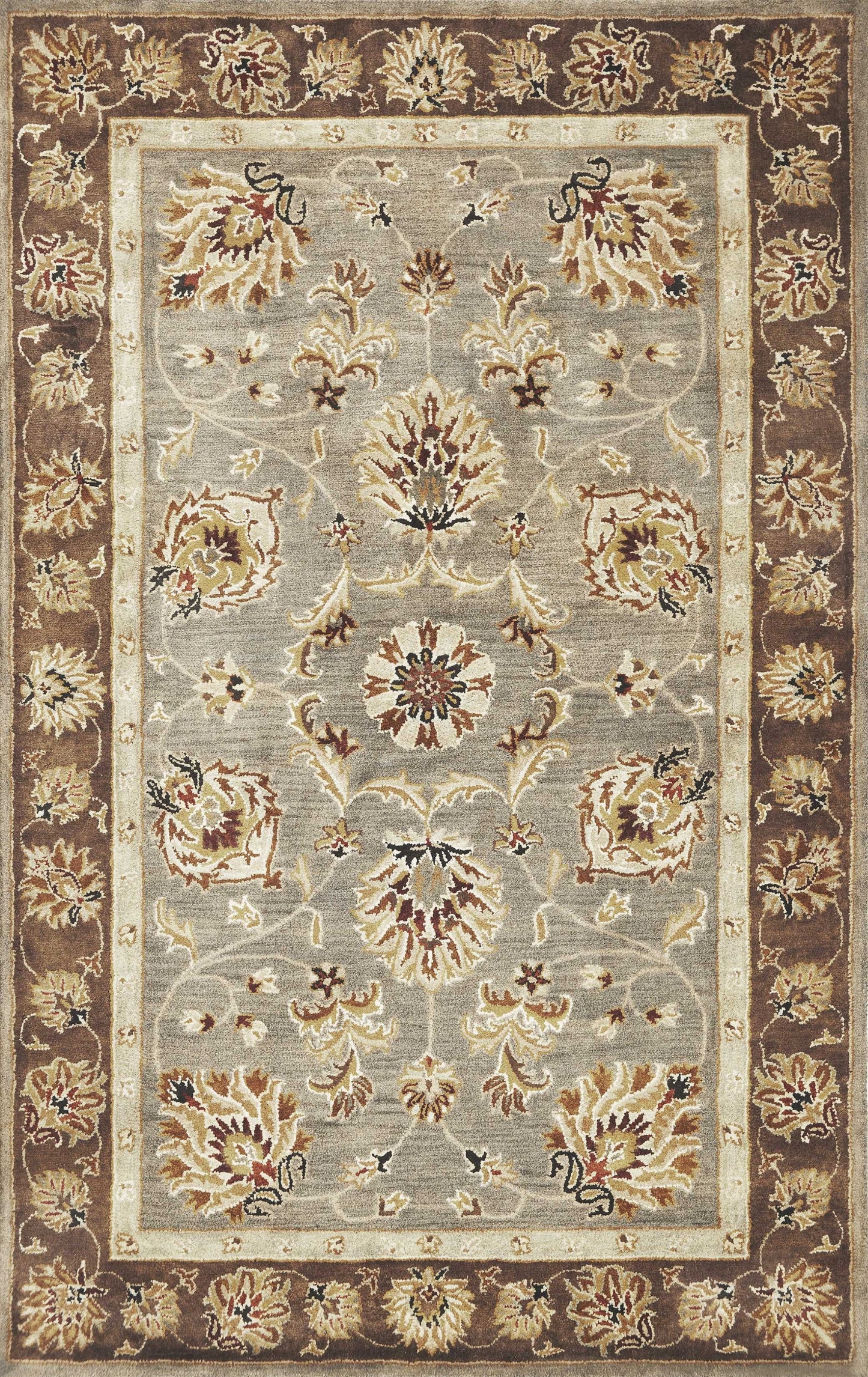 8' X 11' Grey Mocha Hand Tufted Traditional Floral Indoor Area Rug