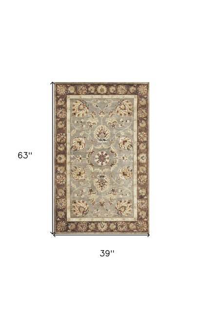 8' X 11' Grey Mocha Hand Tufted Traditional Floral Indoor Area Rug