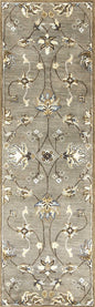 8' X 10' Gray Ivory And Brown Wool Floral Hand Tufted Area Rug