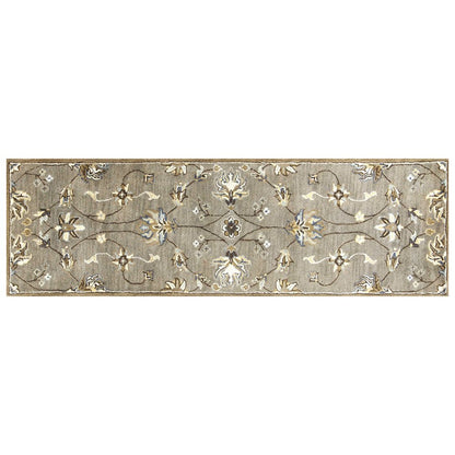 5' X 8' Gray Ivory And Brown Wool Floral Hand Tufted Area Rug