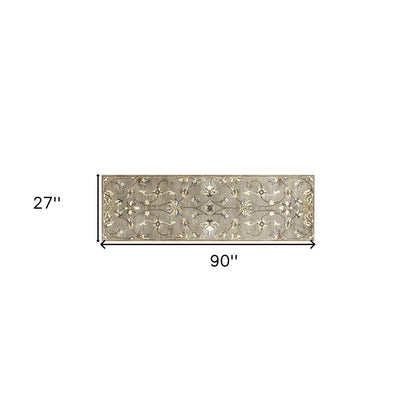 8' X 10' Gray Ivory And Brown Wool Floral Hand Tufted Area Rug